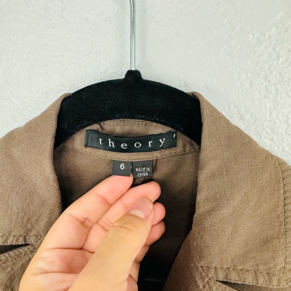 Theory Garrison Linen Blend Coco Chocolate Brown Button Military Style jacket - Picture 3 of 12